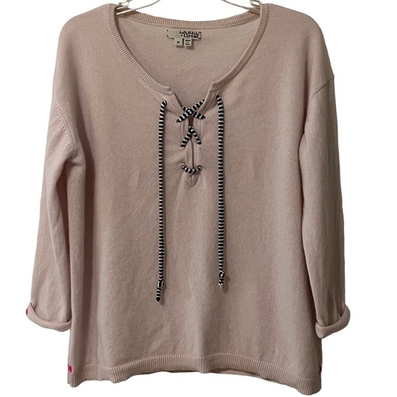 LABEL + Thread 100% Cashmere Henley Style Tie Sweater M Relaxed slouchy boxy - Picture 2 of 14